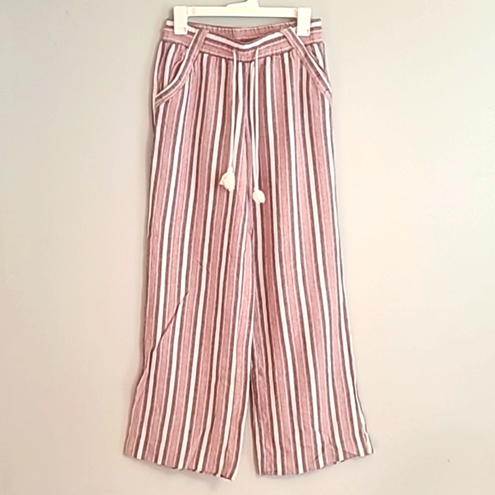 Rewind Linen wide legged Striped pants